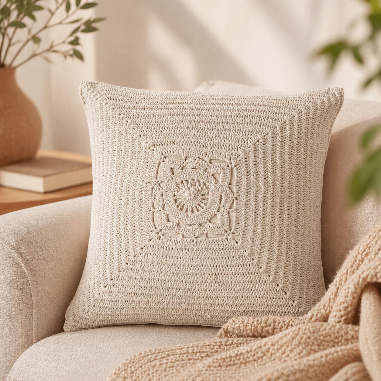 Boho chic Crochet Throw Cushion Cover Tranquil Crochet Pillow Sham